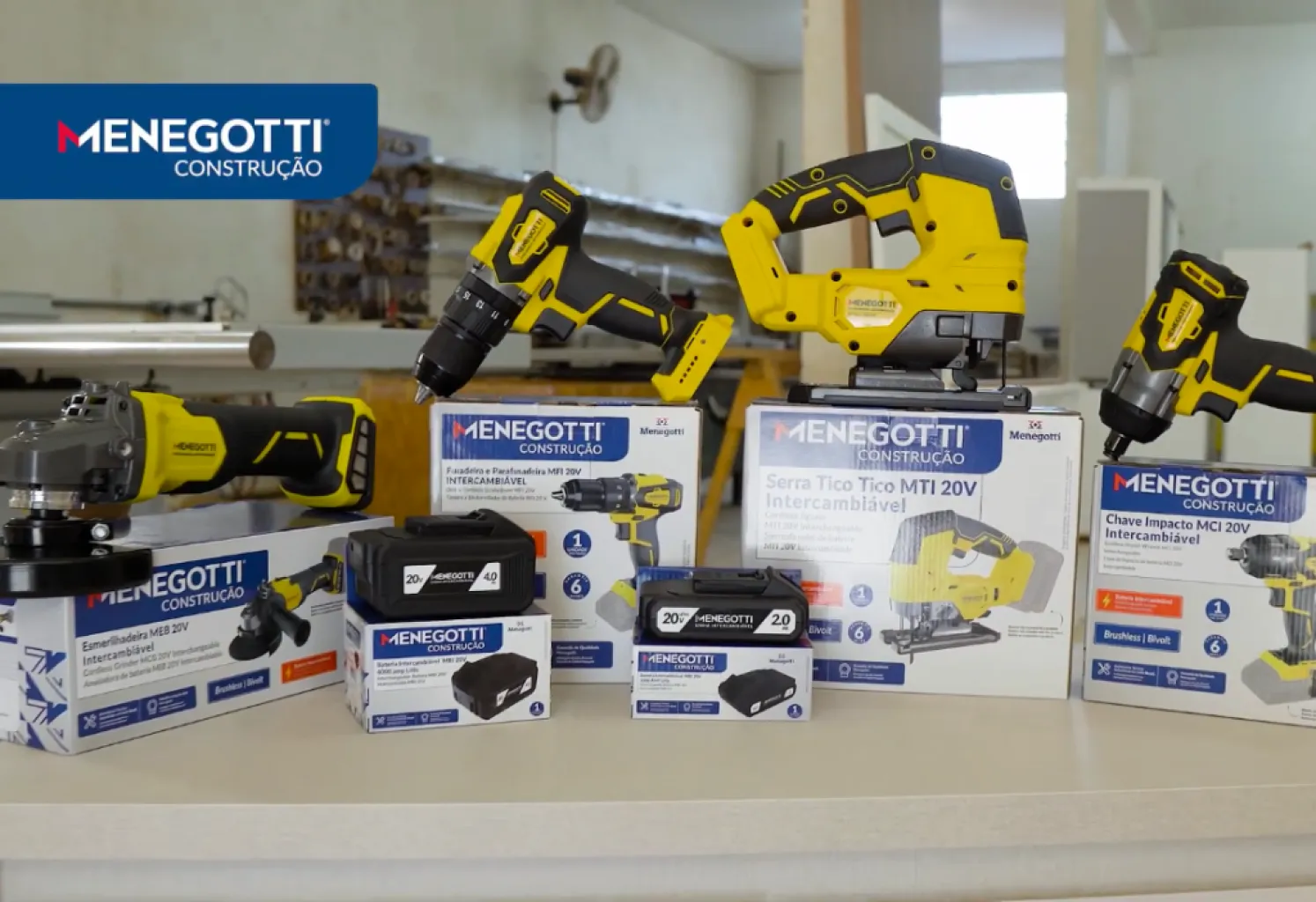 Chegou Lançamento da Linha 20V da Menegotti: uma bateria, diversas ferramentas.